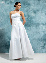 iModa White Strapless Satin Beaded Diamante A-line Deb Wedding Dress Size 10