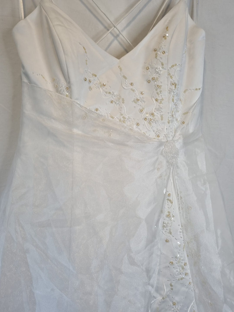 Imoda White Satin Organza Beaded Embroidered Wedding Dress Sz 142