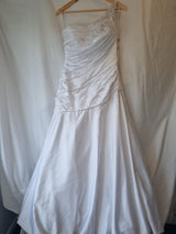 iModa White Satin A-line Beaded Sequin Pleated One Shoulder Wedding Dress Sz 100