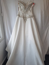 iModa Ivory Satin A-line Beaded Diamante Embroidered Strapped Dress Sz 108