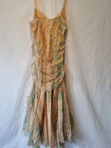 Imoda Chiffon Peach Floral Ruched Layered Casual Silk Dress Size 148