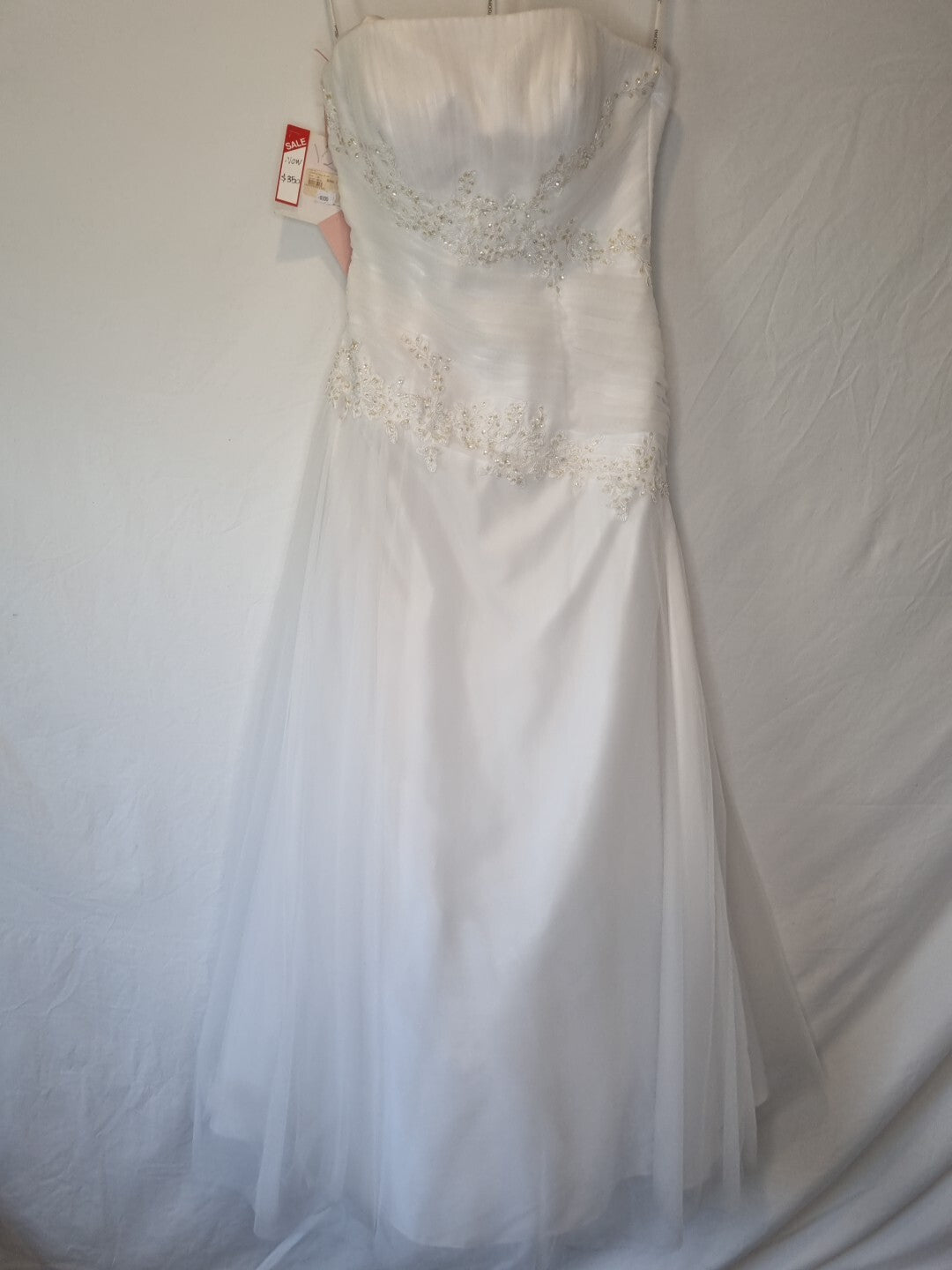 Imoda White Satin Tulle Beaded Applique Ruched Wedding Dress Sz 120