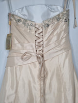 Imoda Gold Taffeta Ruched Crystal Beaded Full A-line Train Wedding Dress Sz 1011