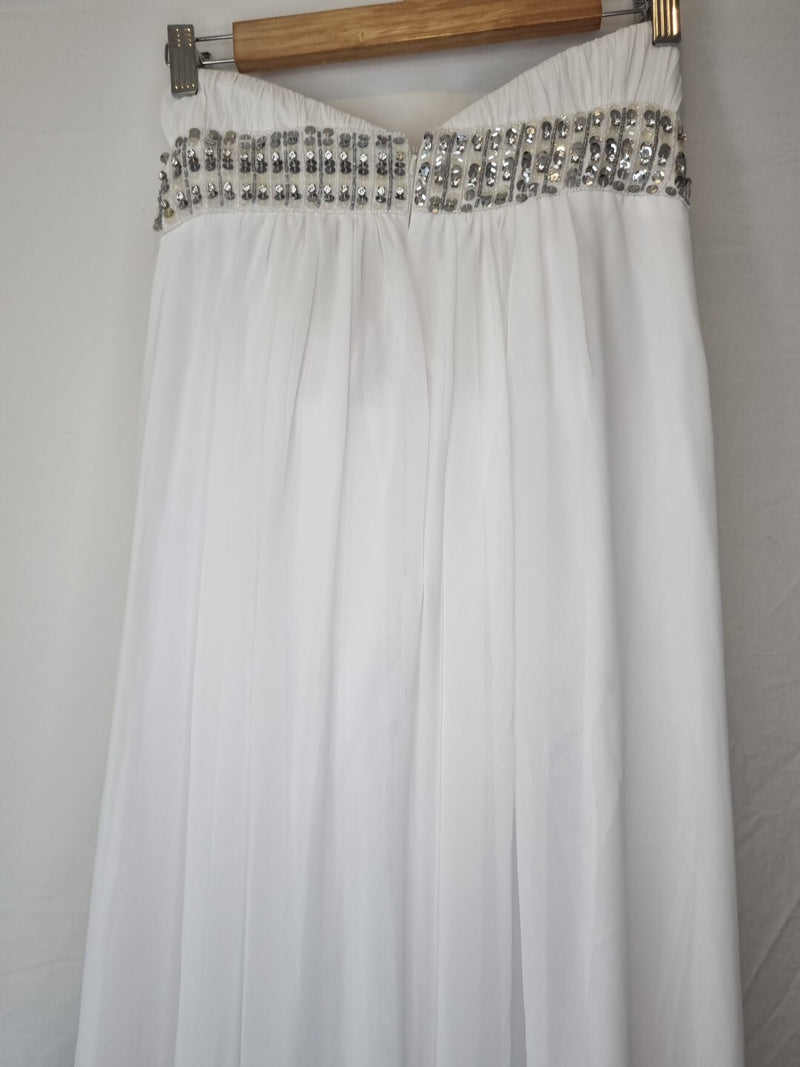 Imoda White Chiffon Ruched Beaded Sweetheart Strapless Wedding Dress Sz 129