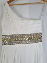 Imoda Ivory Chiffon One Shoulder Ruched Crystal Diamante Wedding Dress Sz 109