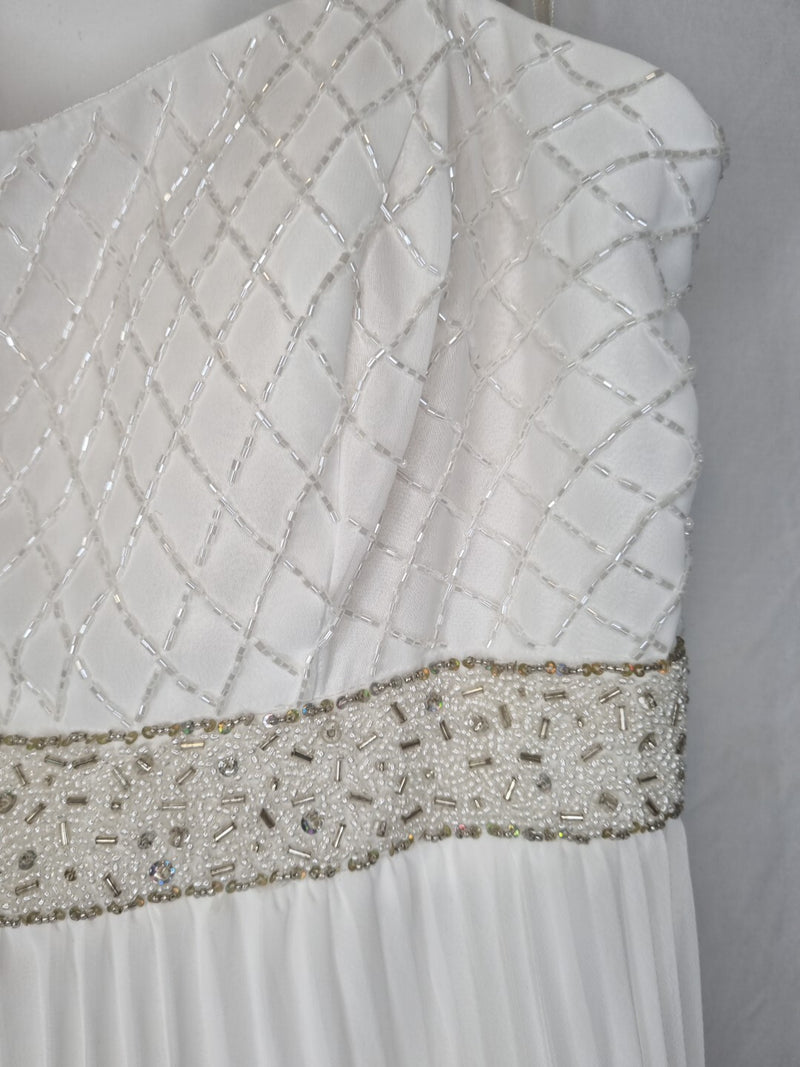 Imoda Ivory Chiffon Beaded Pleated Layered Skirt Empire Wedding Dress Sz 105