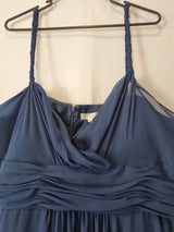 Imoda Navy Blue Chiffon Ruched Braid-strap Evening Bridesmaid Maxi Dress Sz 285