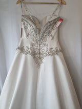 iModa Ivory Satin A-line Beaded Diamante Embroidered Strapped Dress Sz 1011