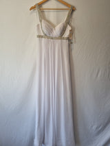 Imoda White Chiffon Sweetheart Beaded Ruched Empire Wedding Dress Sz 80
