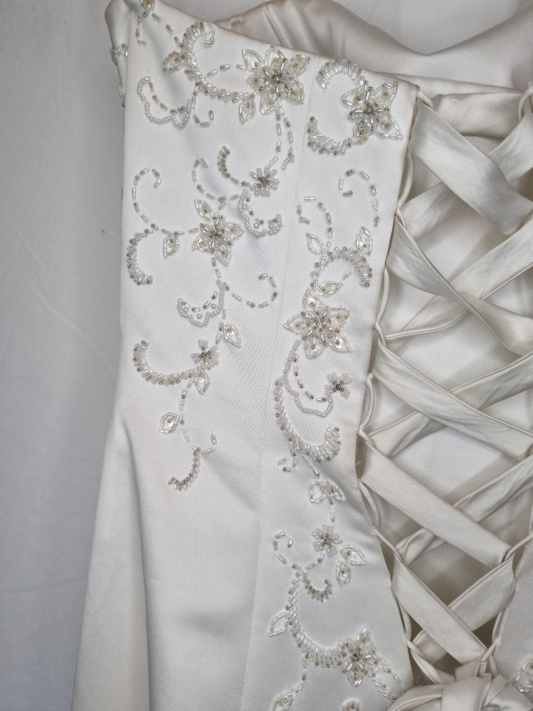 Imoda Ivory Satin Sweethesrt Beaded Train Wedding Dress Sz 818