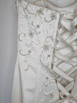 Imoda Ivory Satin Sweethesrt Beaded Train Wedding Dress Sz 818