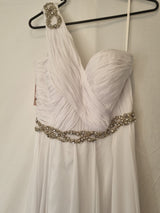 Imoda White Chiffon Sweetheart Beaded Strapless One Shoulder Wedding Dress Sz 102