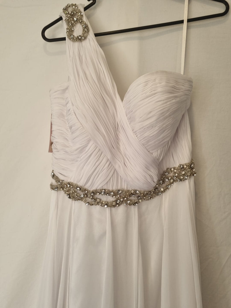 Imoda White Chiffon Sweetheart Beaded Strapless One Shoulder Wedding Dress Sz 102
