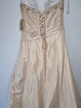 Imoda Gold Taffeta Ruched Crystal Beaded Full A-line Train Wedding Dress Sz 1010