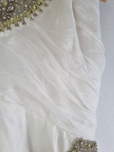 Imoda Ivory Chiffon Ruched Crystal Diamante Beaded Halter Wedding Dress Sz 125