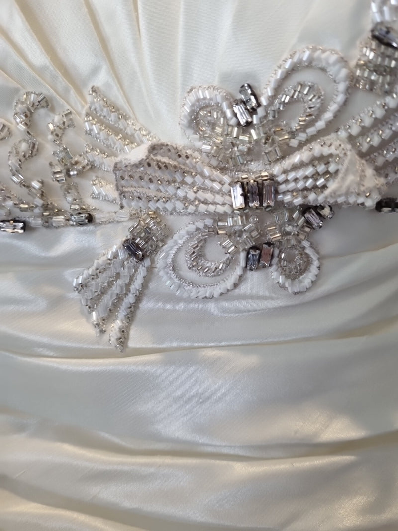 Imoda Ivory Sweetheart Ruched Beaded  Train Wedding Dress Sz 106