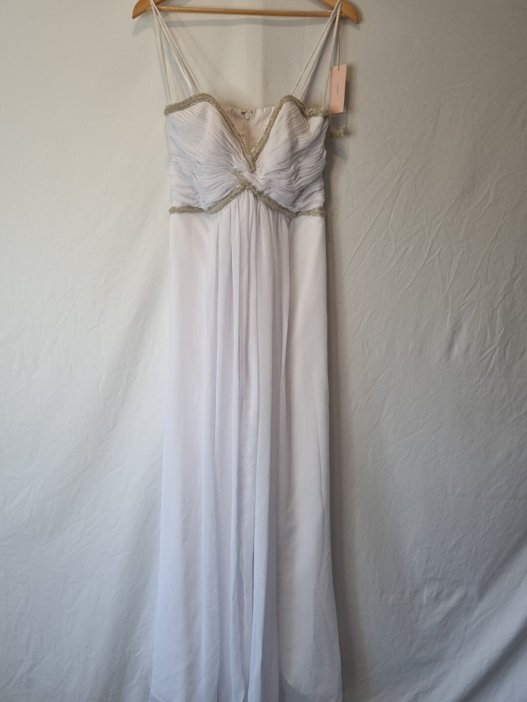 Imoda White Chiffon Sweetheart Beaded Ruched Empire Wedding Dress Sz 80