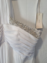 Imoda White Chiffon Beaded Ruch Halter Neck Empire Wedding Dress Sz 123