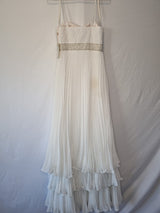 Imoda Ivory Chiffon Beaded Pleated Layered Skirt Empire Wedding Dress Sz 109