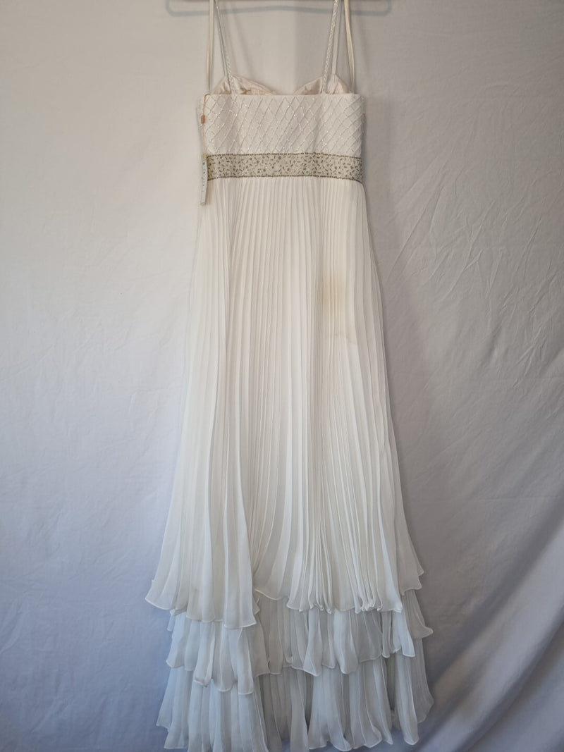 Imoda Ivory Chiffon Beaded Pleated Layered Skirt Empire Wedding Dress Sz 109
