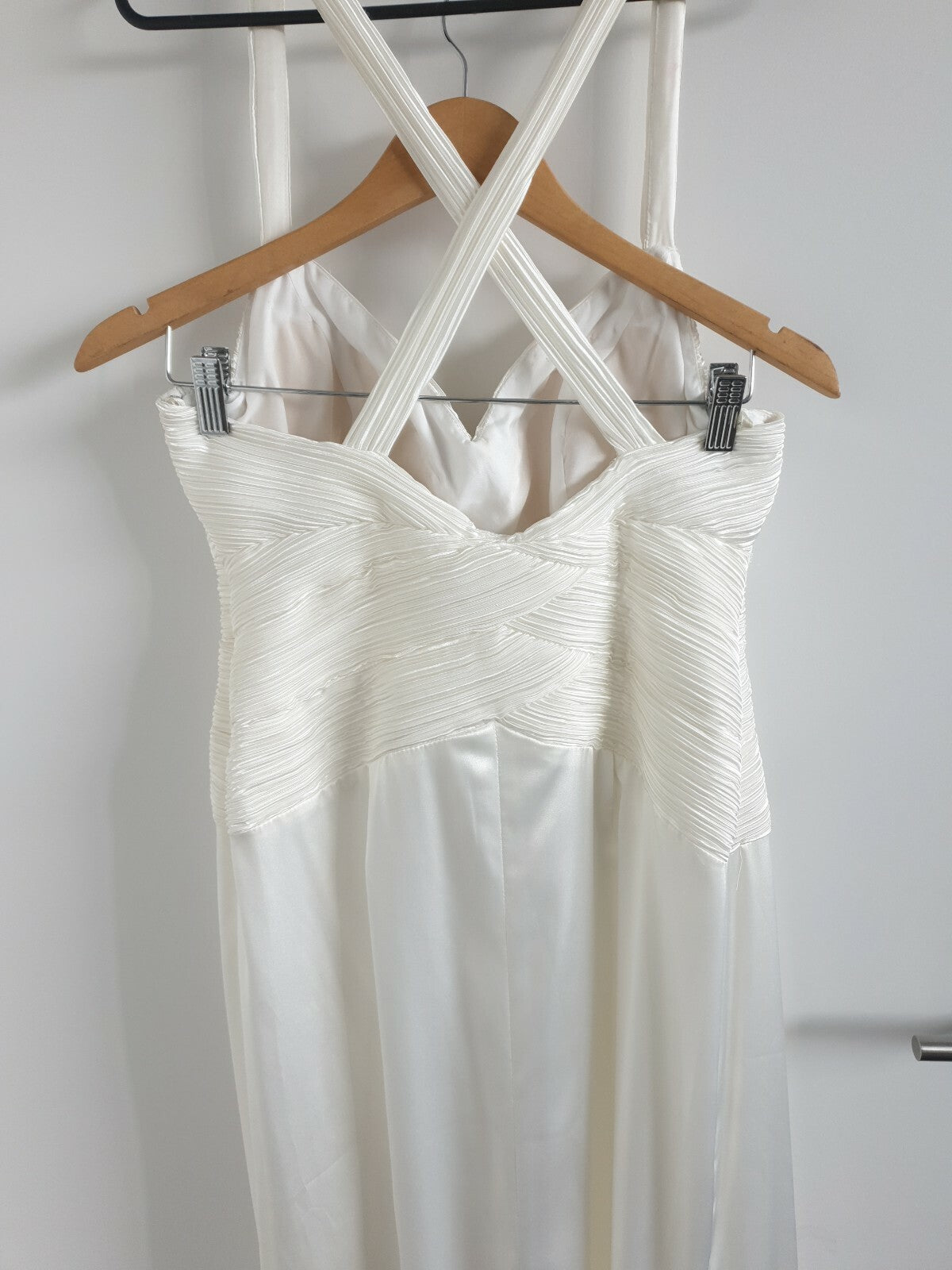 Angeline ivory satin ruched pleated cross back wedding maid honour dress size 125