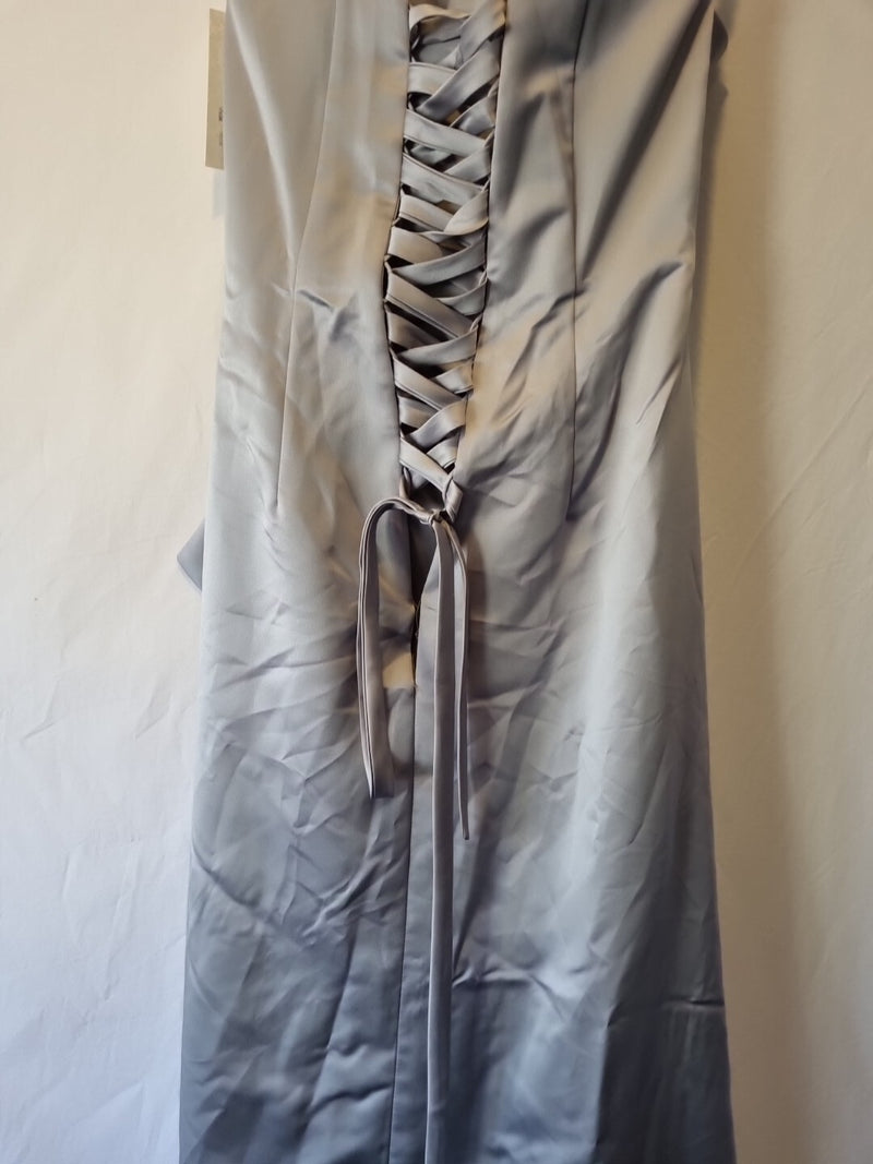 Juniper & Sage Satin Grey Pleat Strapless Evening Bridesmaid Dress Sz 107