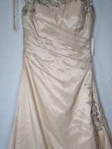 Imoda Gold Taffeta Ruched Crystal Beaded Full A-line Train Wedding Dress Sz 103