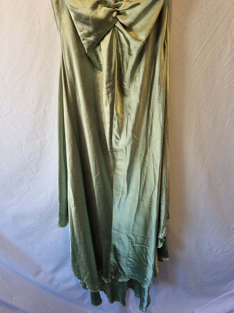 Giovanni Satin Green Ruched Beaded Halter Neck Evening Bridesmaid Dress Sz 1010