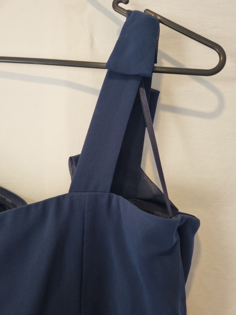 Imoda Navy Blue Chiffon One Shoulder Evening Bridesmaid Mini Dress Sz 1813