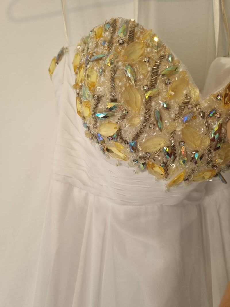 Imoda White Chiffon Sweetheart Beaded Strapless Empire Wedding Dress Sz 83