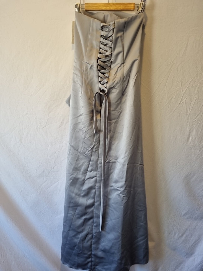 Juniper & Sage Satin Grey Pleat Strapless Evening Bridesmaid Dress Sz 106