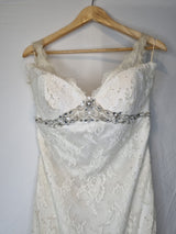 Imoda Ivory Lace Sweetheart Vneck Beaded Mermaid Train Wedding Dress Sz 103