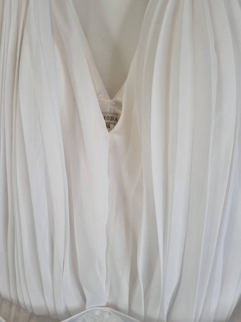 Imoda White Chiffon V neck Ruched Pleated Grecian Wedding Dress Sz 146