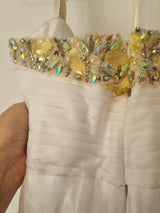 Imoda White Chiffon Sweetheart Beaded Strapless Empire Wedding Dress Sz 88