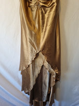 Imoda Brown Bronze Satin Ruched Beaded Halter Evening Bridesmaid Dress Sz 82