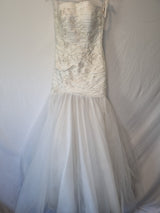 Imoda Ivory Ruched Beaded Mermaid Tulle Skirt Train Wedding Dress Sz 100