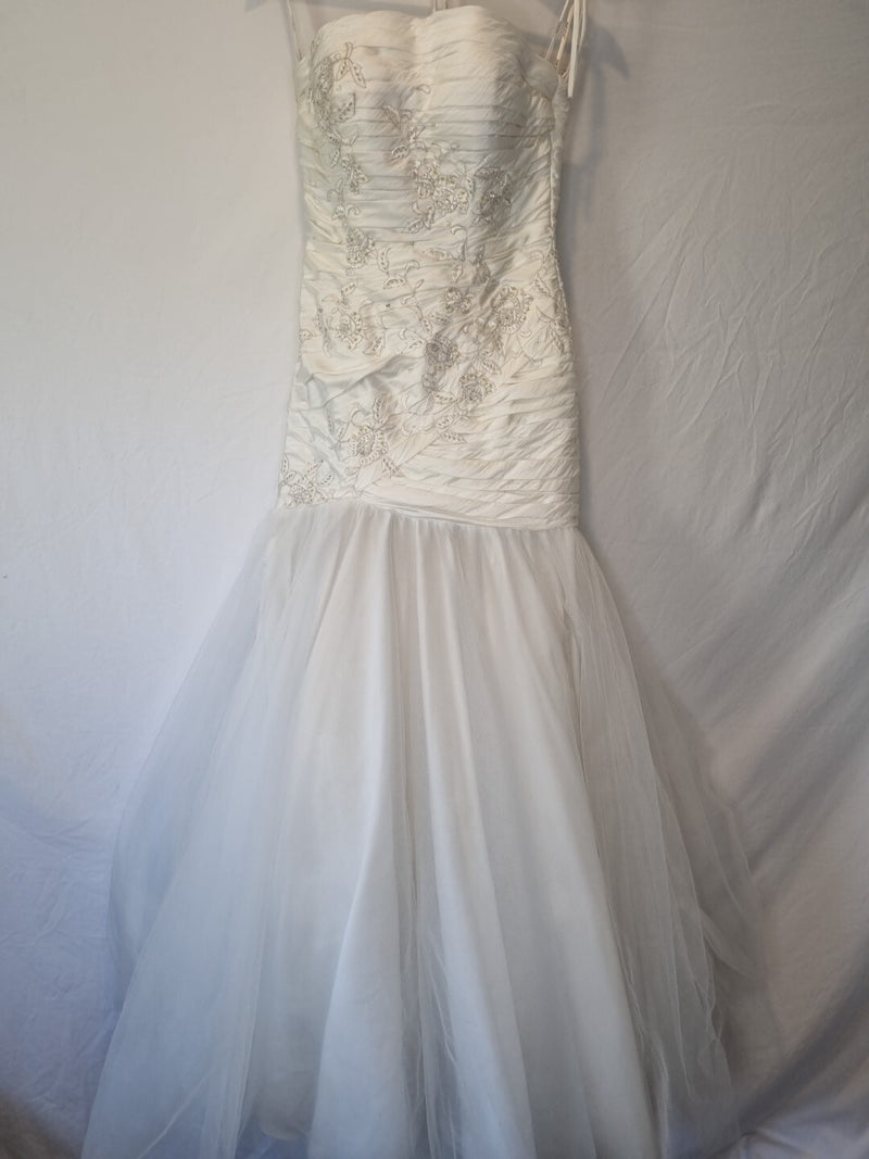 Imoda Ivory Ruched Beaded Mermaid Tulle Skirt Train Wedding Dress Sz 100
