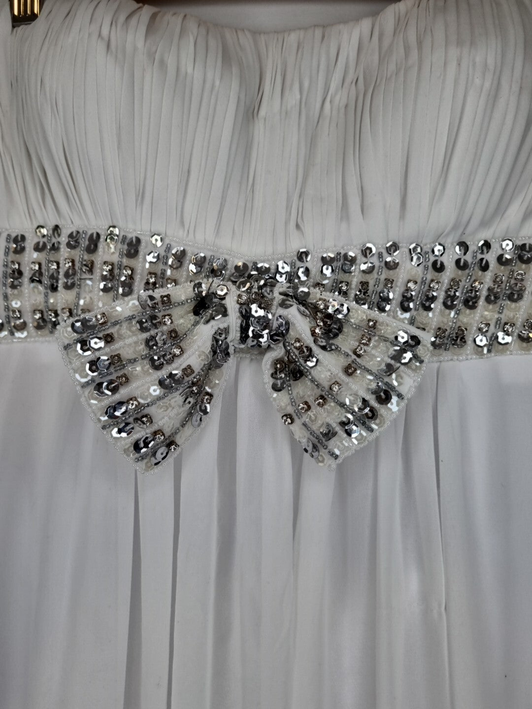 Imoda White Chiffon Ruched Beaded Sweetheart Strapless Wedding Dress Sz 123
