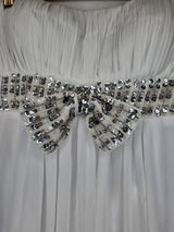 Imoda White Chiffon Ruched Beaded Sweetheart Strapless Wedding Dress Sz 123