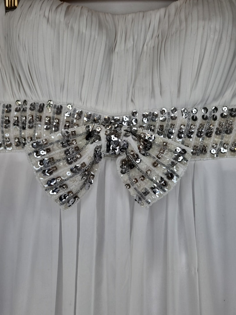 Imoda White Chiffon Ruched Beaded Sweetheart Strapless Wedding Dress Sz 123