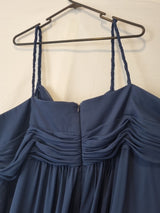 Imoda Navy Blue Chiffon Ruched Braid-strap Evening Bridesmaid Maxi Dress Sz 2813