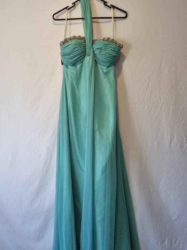 Imoda Chiffon Turquoise Ruched Beaded One Shoulder Evening Bridesmaid Dress Sz 80