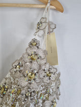 Imoda Ivory Chiffon Ruched Crystal Diamante Beaded Flowers Wedding Dress Sz 147