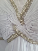 Imoda White Chiffon Sweetheart Beaded Ruched Empire Wedding Dress Sz 813