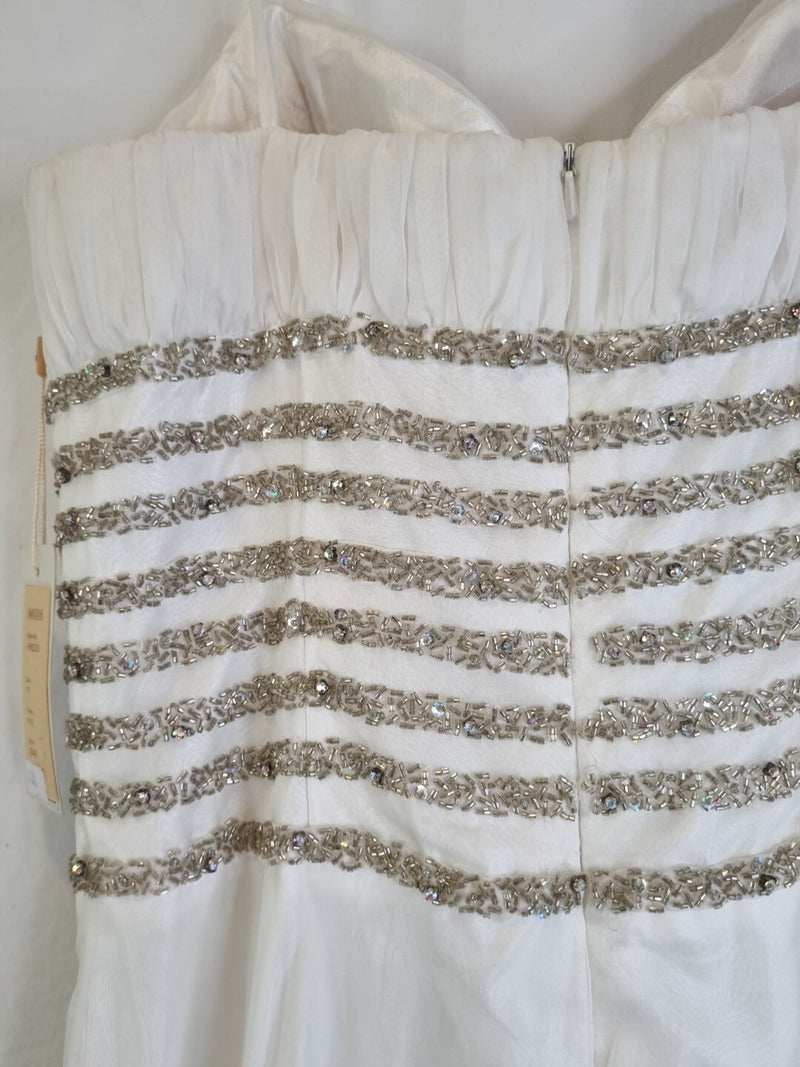 Imoda Ivory Chiffon Sweetheart Ruched Crystal Beaded Wedding Dress Sz 1012