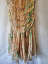 Imoda Chiffon Peach Floral Ruched Layered Casual Silk Dress Size 1210