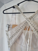 iModa White Backless Satin Beaded Crystal Diamante Slinky Wedding Dress Sz 612