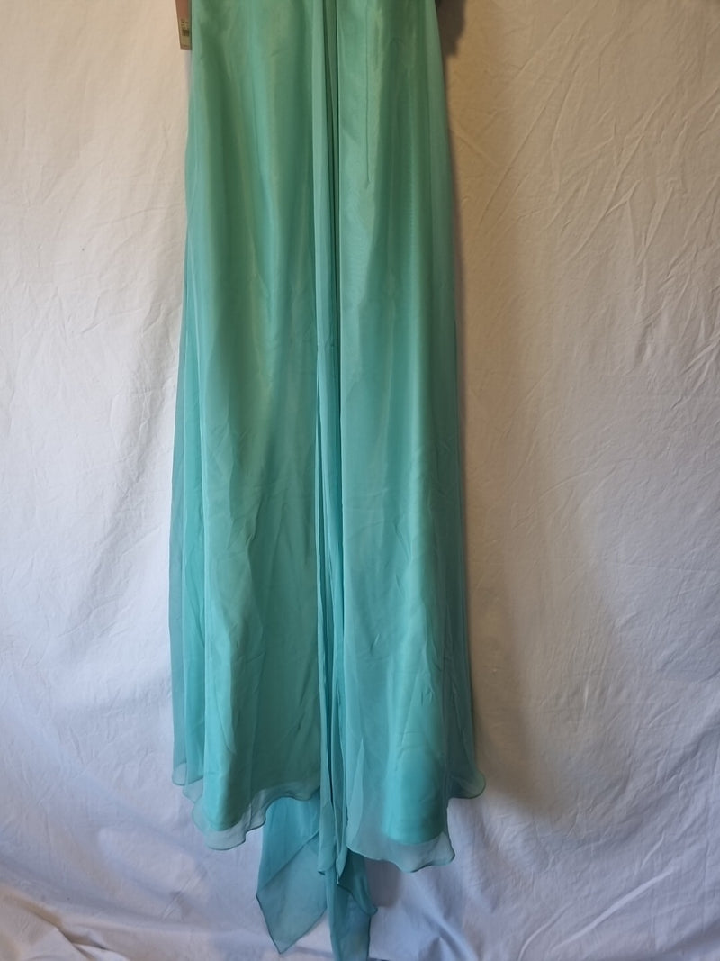 Imoda Chiffon Turquoise Ruched Beaded One Shoulder Evening Bridesmaid Dress Sz 87