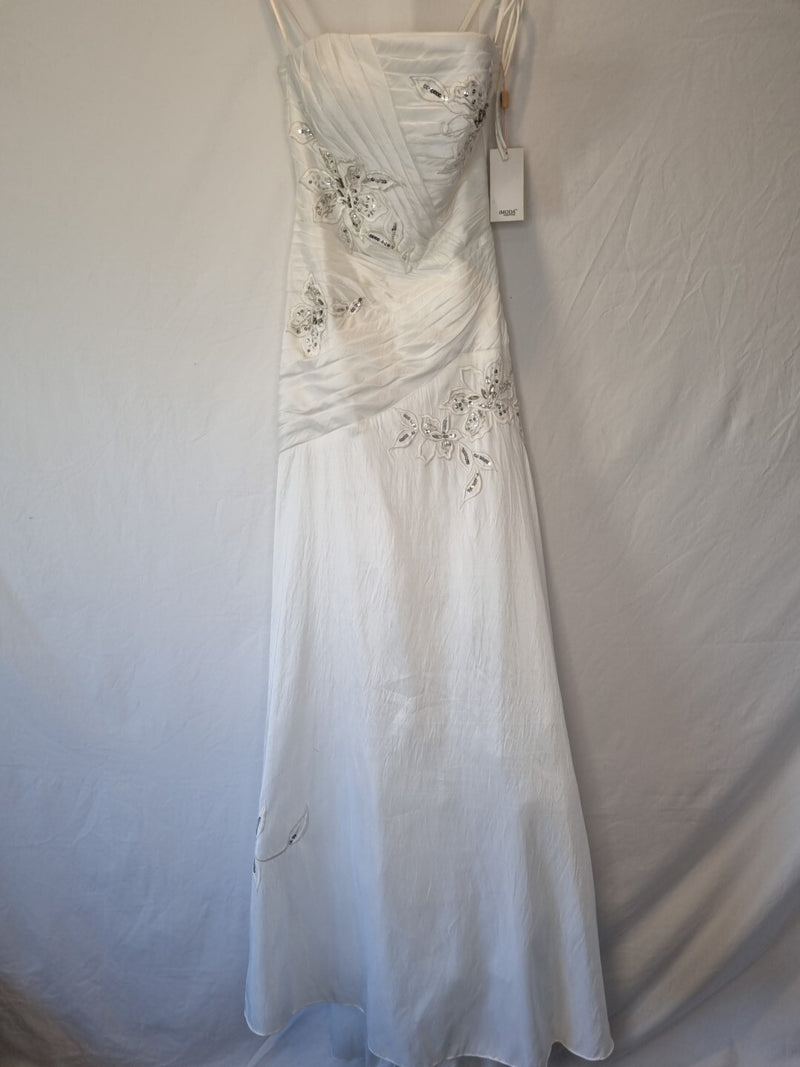 Imoda White Beaded Sequin Embroidered Pleated A-line Wedding Dress Sz 80