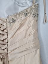 Imoda Gold Taffeta Ruched Crystal Beaded Full A-line Train Wedding Dress Sz 1012